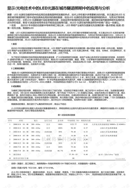 显示/光电技术中的LED光源在城市隧道照明中的应用与分析