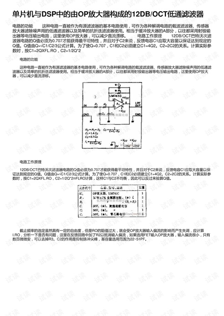 单片机与DSP中的由OP放大器构成的12DB/OCT低通滤波器
