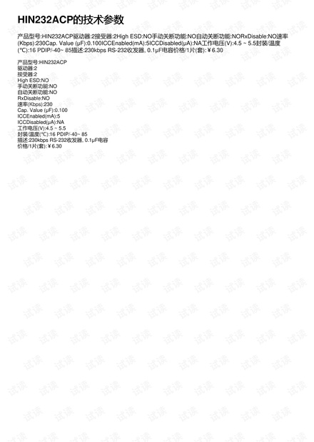 HIN232ACP的技术参数