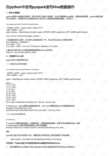 在python中使用pyspark读写Hive数据操作