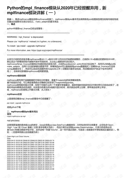 Python的mpl_finance模块从2020年已经提醒弃用，新mplfinance模块详解（一）_mplfinance手册,mpl ...