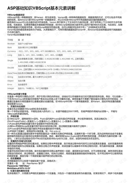 ASP基础知识VBScript基本元素讲解