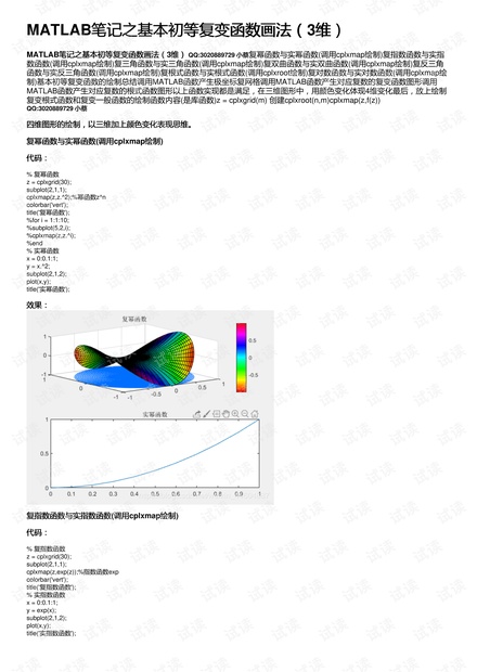 MATLAB笔记之基本初等复变函数画法(3维)