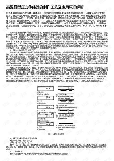 高温微型压力传感器的制作工艺及应用原理解析