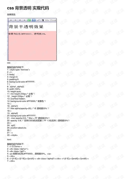 css 背景透明 实现代码