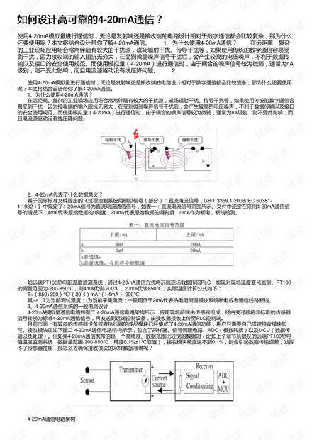 如何设计高可靠的4-20mA通信?