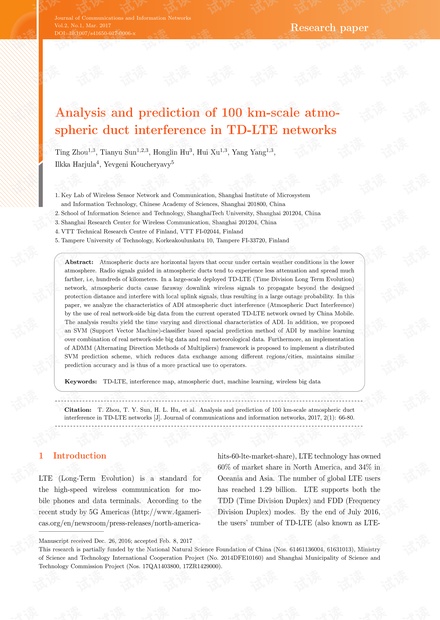 Analysis and prediction of 100 km-scale atmospheric duct interference in TD-LTE networks