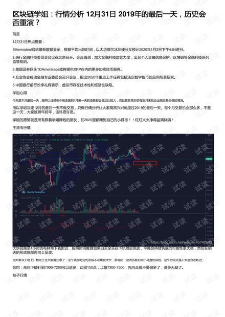 区块链学姐:行情分析 12月31日 2019年的最后一天,历史会否重演?