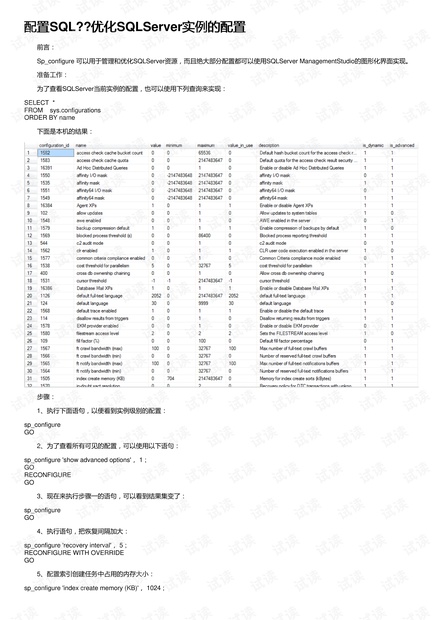 配置SQL??优化SQLServer实例的配置