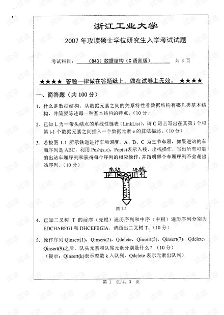 浙江工业大学《数据结构》(07-17年)研究生入学考试历年题.pdf