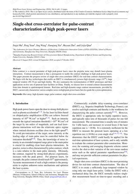 Single-shot cross-correlator for pulse-contrast characterization of high peak-power lasers