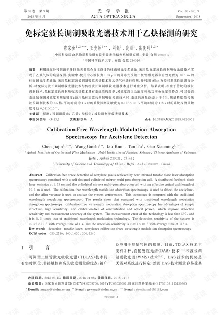免标定波长调制吸收光谱技术用于乙炔探测的研究