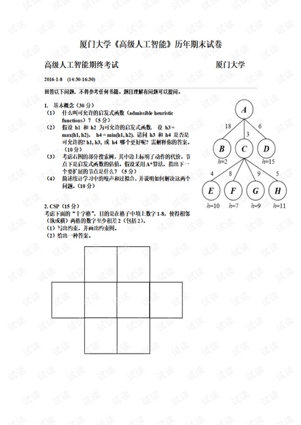 厦门大学《高级人工智能》历年期末试卷.pdf