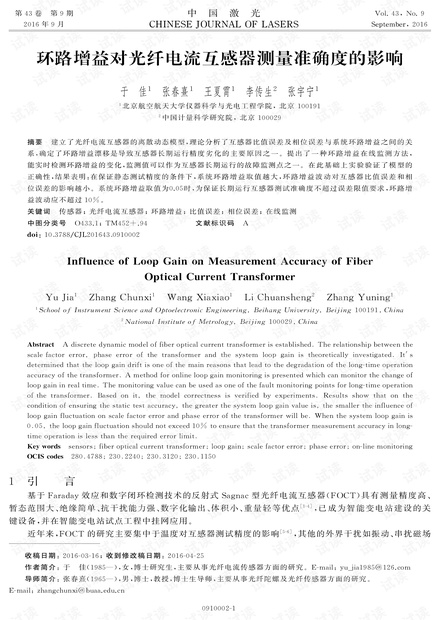 环路增益对光纤电流互感器测量准确度的影响