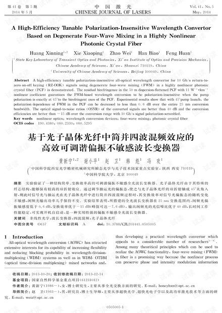 基于光子晶体光纤中简并四波混频效应的高效可调谐偏振不敏感波长变换器