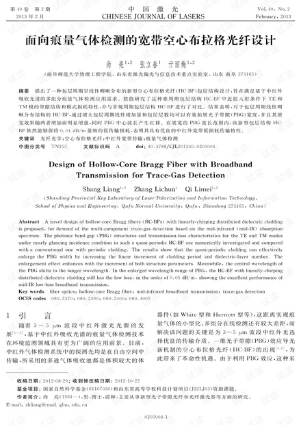 面向痕量气体检测的宽带空心布拉格光纤设计