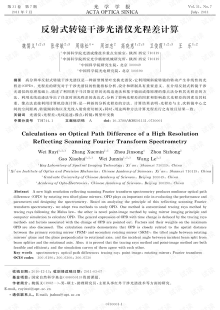 反射式转镜干涉光谱仪光程差计算