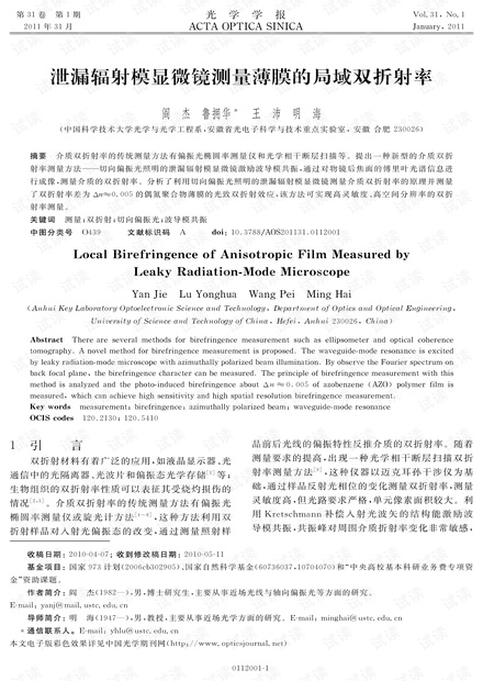 泄漏辐射模显微镜测量薄膜的局域双折射率