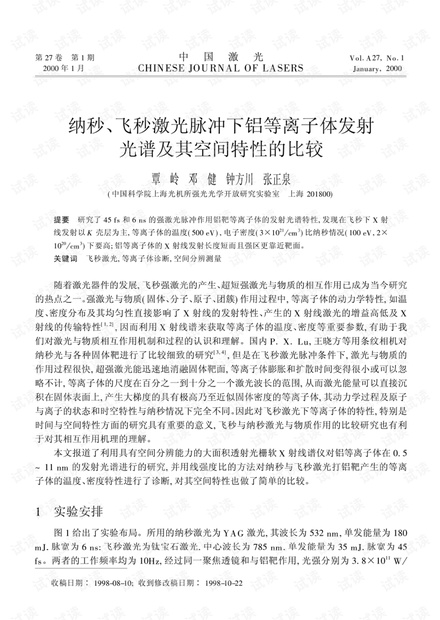 纳秒、飞秒激光脉冲下铝等离子体发射光谱及其空间特性的比较