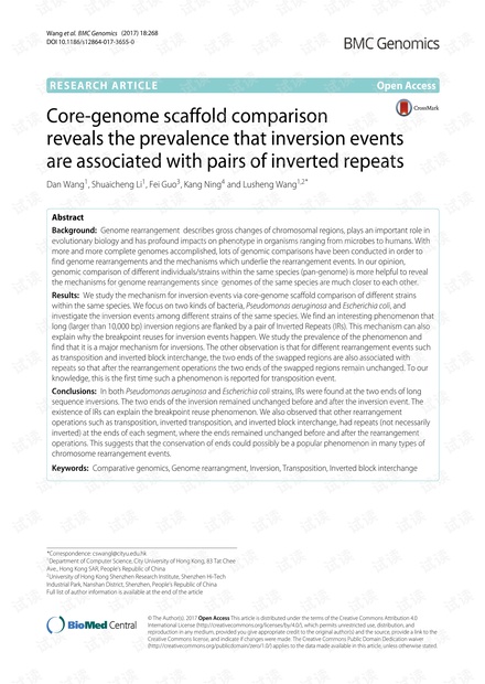 Core-genome scaffold comparison reveals the prevalence that inversion events are associated with pairs of inverted repeats