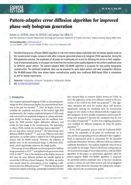 Pattern-adaptive error diffusion algorithm for improved phase-only hologram generation