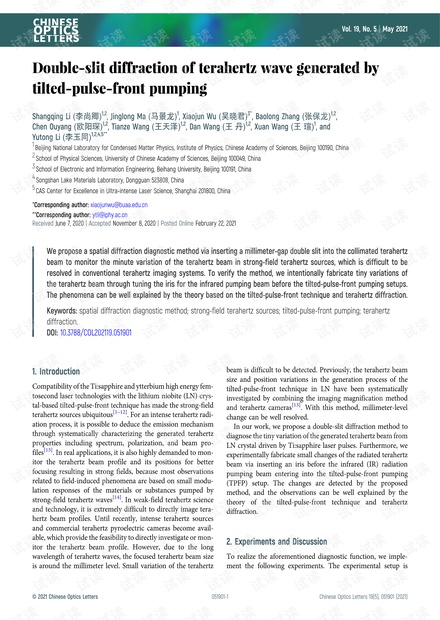 Double-slit diffraction of terahertz wave generated by tilted-pulse-front pumping