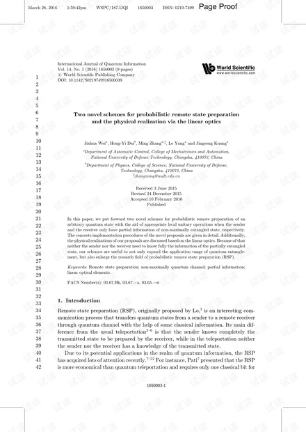 概率远程状态准备和通过线性光学实现物理实现的两种新方案