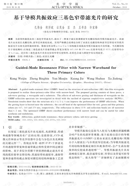 基于导模共振效应三基色窄带滤光片的研究