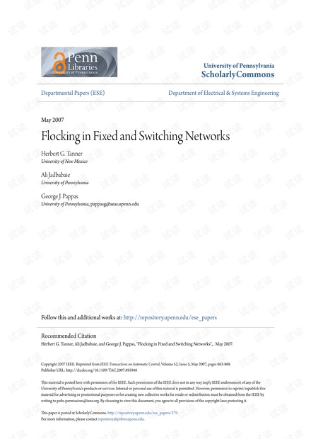 Flocking in fixed and switching networks.pdf
