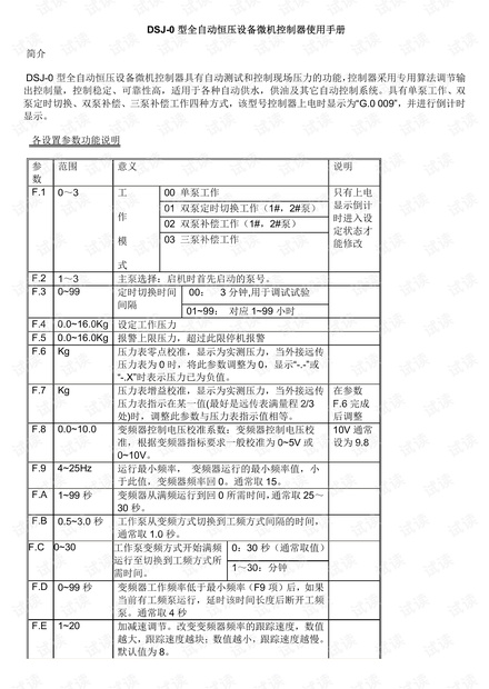 恒压供水控制器DSJ-0型全自动恒压设备微机控制器使用手册