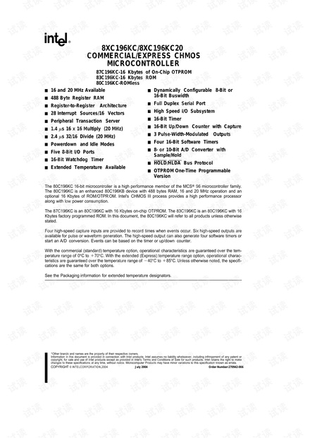 intel EE87C196KC20 datasheet