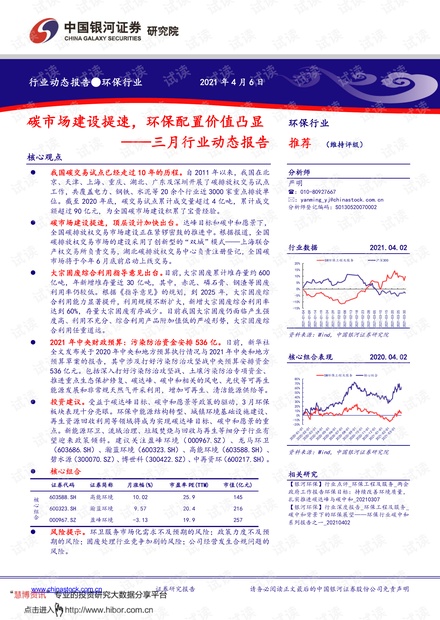 20210406-银河证券-环保行业三月行业动态报告:碳市场建设提速,环保配置价值凸显.pdf