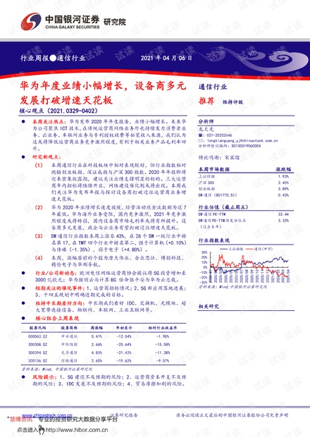 20210406-银河证券-通信行业周报:华为年度业绩小幅增长,设备商多元发展打破增速天花板.pdf