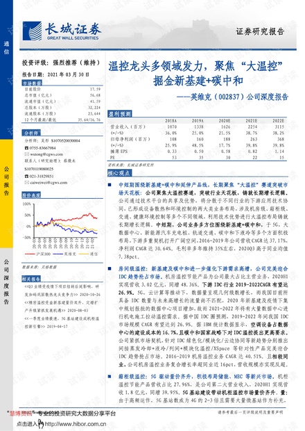 20210330-长城证券-英维克-002837-公司深度报告:温控龙头多领域发力,聚焦“大温控”掘金新基建+碳中和.pdf