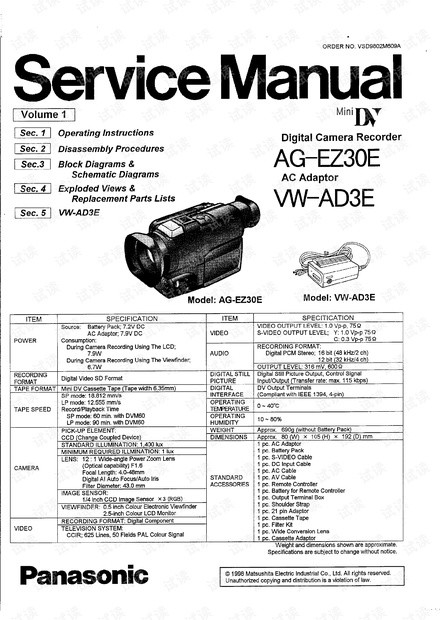 松下 Panasonic AG-EZ30E/VW-AD3E 摄像机维修说明书原理图