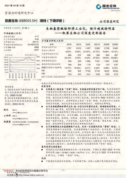 20210416-国金证券-凯赛生物-688065-公司深度更新报告:生物基聚酰胺即将工业化,预计碳减排明显.pdf