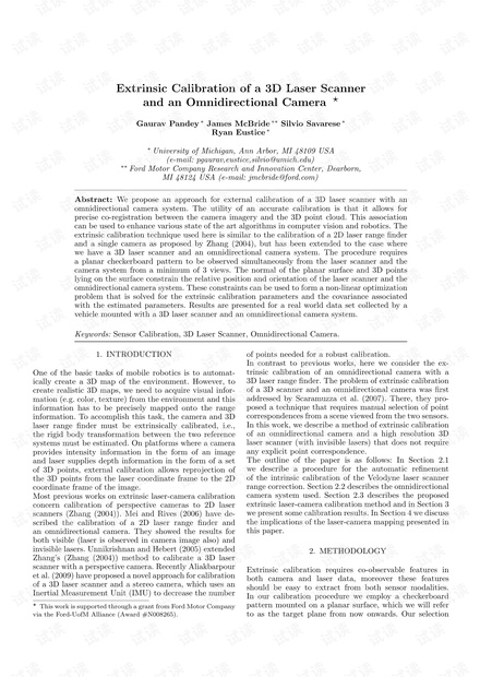 Extrinsic Calibration of a 3D Laser Scanner and an Omnidirectional Camera