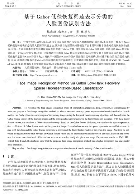基于Gabor低秩恢复稀疏表示分类的人脸图像识别方法