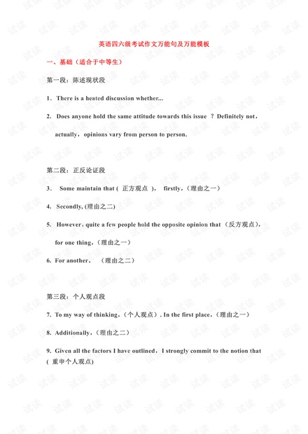 英语四六级考试作文万能句及万能模板.pdf