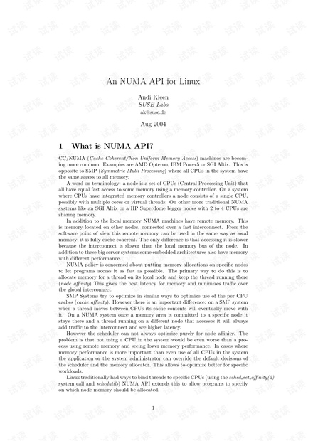 An NUMA API for Linux - Andi Kleen, Aug 2004-计算机科学