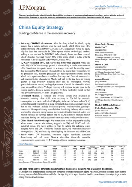 摩根-中国股票策略:建立对经济复苏的信心-2020.4.26-75页精品报告.pdf
