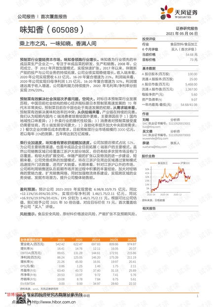 20210506-天风证券-味知香-605089-乘上市之风,一味知晓,香满人间.pdf