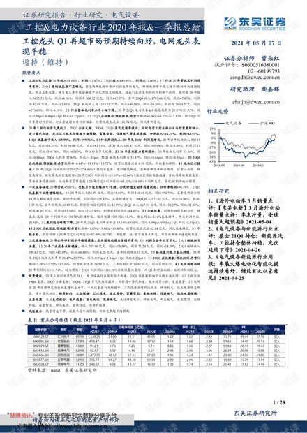 20210507-东吴证券-工控&电力设备行业2020年报&一季报总结:工控龙头Q1再超市场预期持续向好,电网龙头表现平稳.pdf