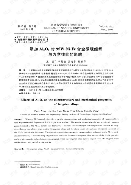 添加Al2O3对95W-Ni-Fe合金微观组织与力学性能的影响 (2009年)