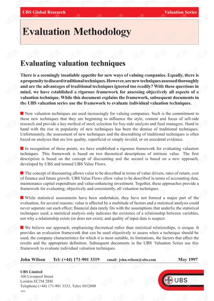 顶级投行、金融估值建模培训资料-瑞银UBS财务估值培训材料-Eval_Method.pdf