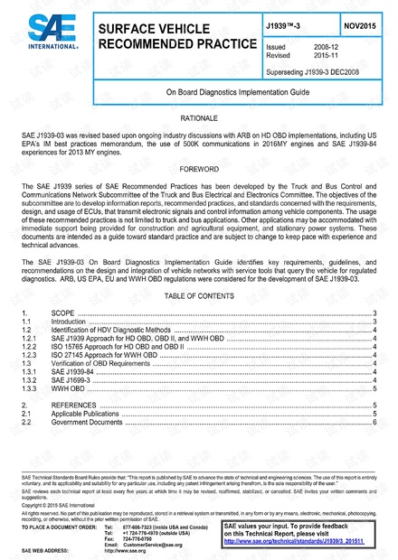 SAE J1939-3-2015 On Board Diagnostics Implementation Guide(机载诊断实施指南)-完整英文版(53页)