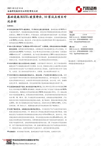 20210514-万和证券-基础设施行业:基础设施REITs破茧待出,10家试点项目对比分析.pdf