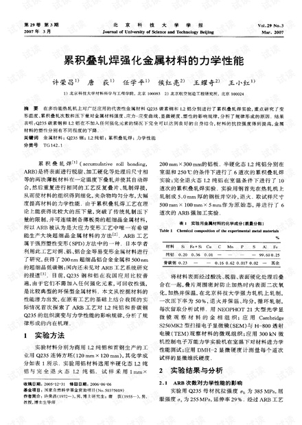 累积叠轧焊强化金属材料的力学性能 (2007年)
