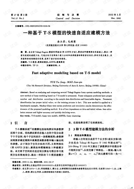 一种基于T-S模型的快速自适应建模方法 (2002年)