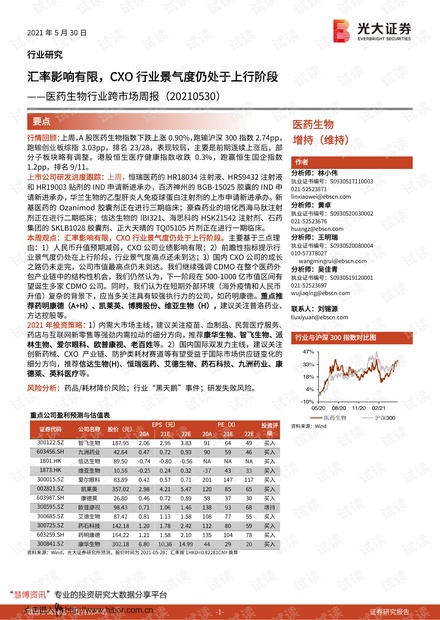 20210530-光大证券-医药生物行业跨市场周报:汇率影响有限,CXO行业景气度仍处于上行阶段.pdf